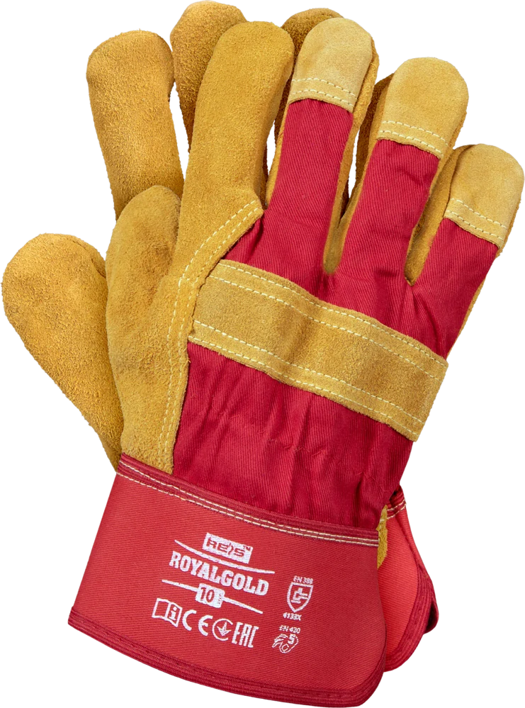 Reis ROYALGOLD vystužené stavebné rukavice červená/žltá 10