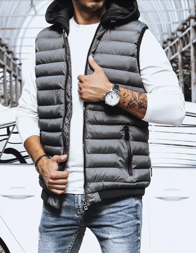 Pánska prešívaná vesta tmavosivá Dstreet TX4093 S