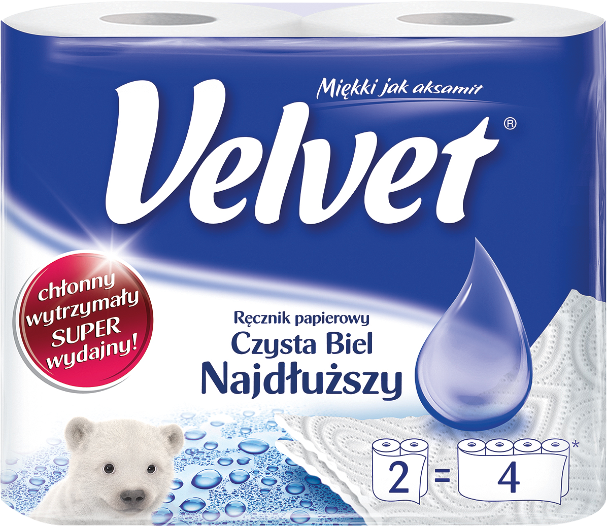 Velvet REC 2/4 2V papierové uteráky biele 2 role