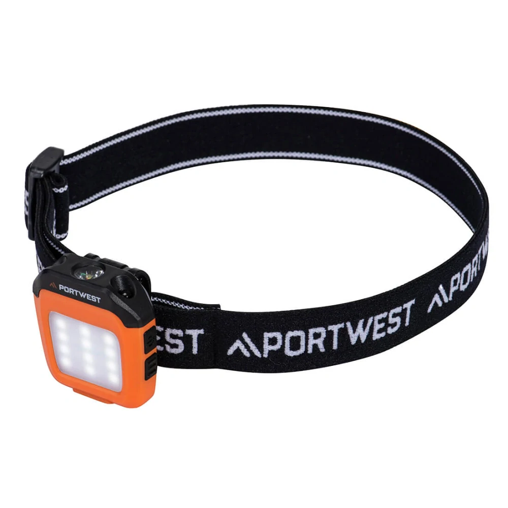 Portwest PA74 USB dobíjecí multifunkční LED světlo na čepici Oranžová/černá