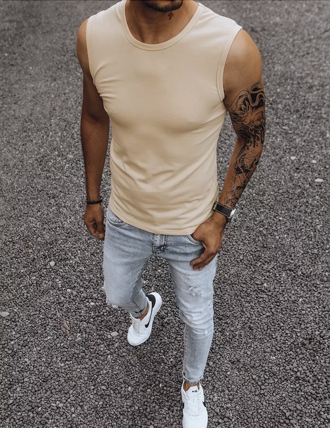 Pánske tričko bez rukávov béžové Dstreet RX4918